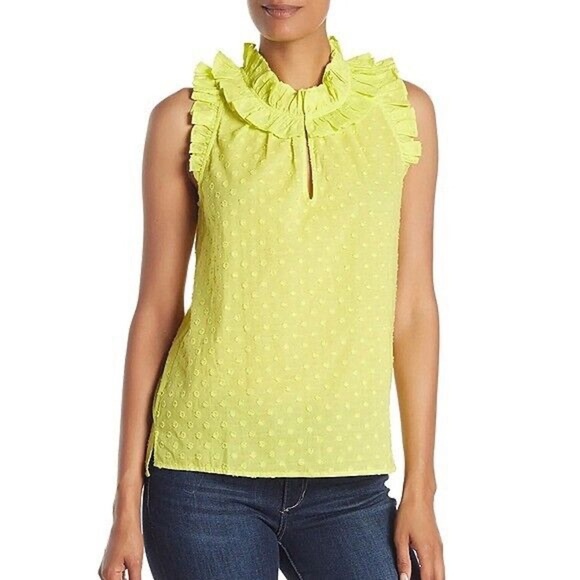J. Crew Tops - J. Crew Womens Parquet Swiss Dot Ruffle Neck Sleeveless Top Size Small 8